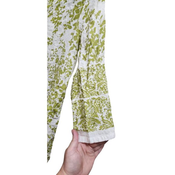 Terra SJ Apparel Green Floral Tunic Blouse Women’s S Cotton Rayon Button Front - Picture 5 of 15
